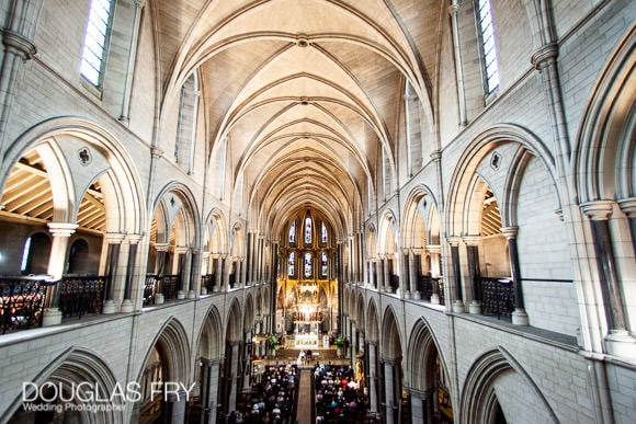 Church photographed from above during wedding in London