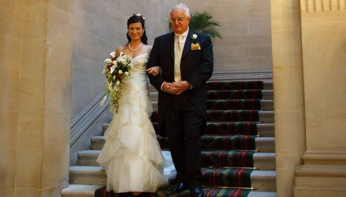 Wedding Photograph of father and bride at Heythrop Park, Oxfordshire Wedding Photograph of father and bride at Heythrop Park, Oxfordshire