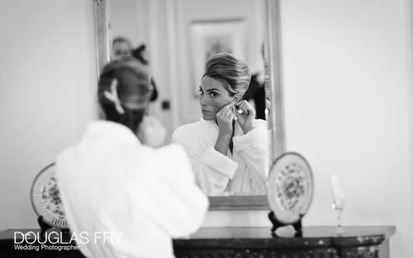 Hayley & Oliver's Wedding Photographed at The Mandarin Oriental Hotel in London 2 Bride getting ready for wedding - black and white photography