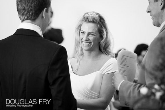 Black and white photograph of bride and groom