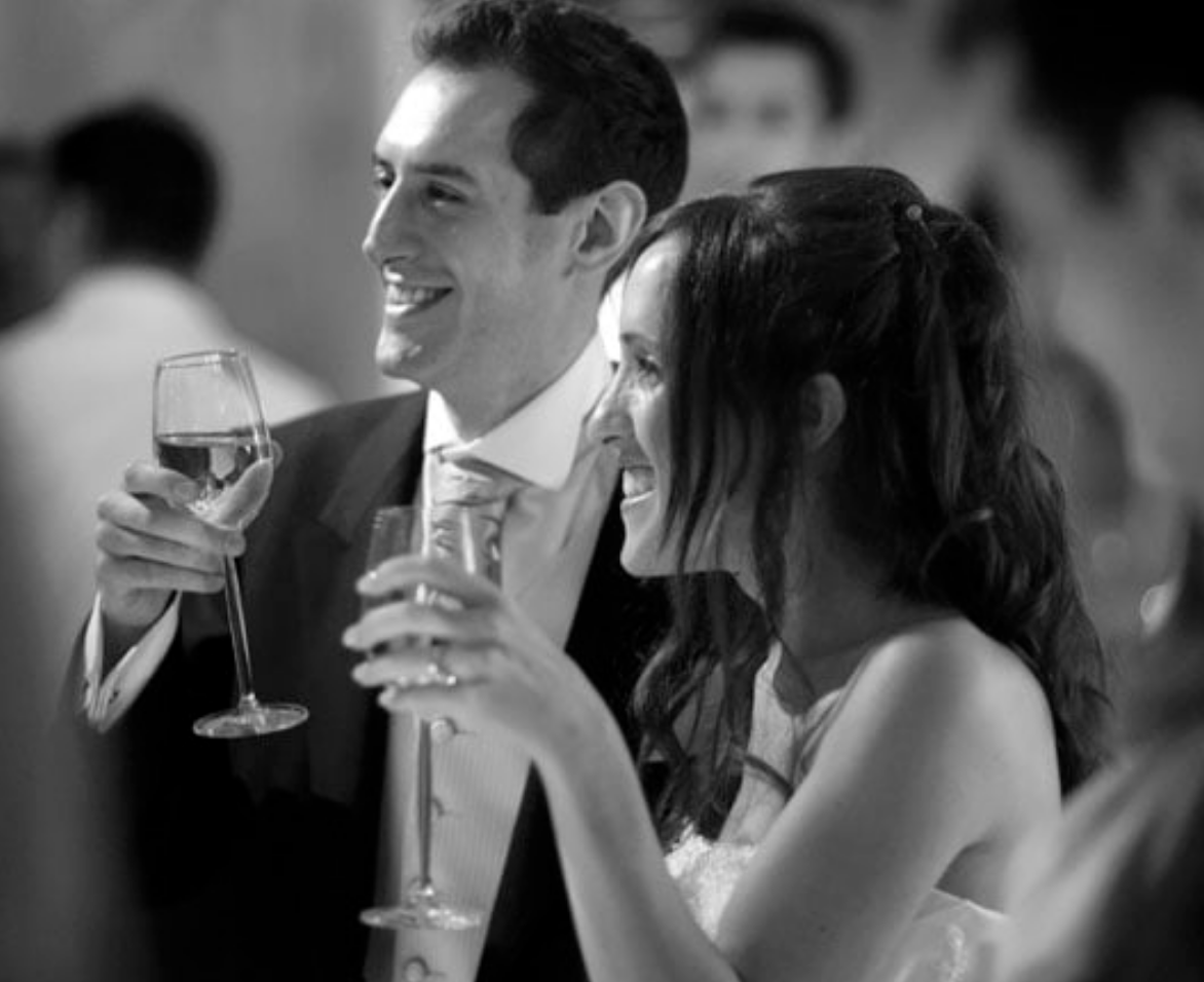 couple drinking champagne during wedding at the Grove Hotel photographed by Douglas Fry wedding photographer