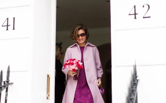 Wedding Photographer The Groucho Club in Soho for Sarah & Michael 30 bride leaving house in Chelea for wedding