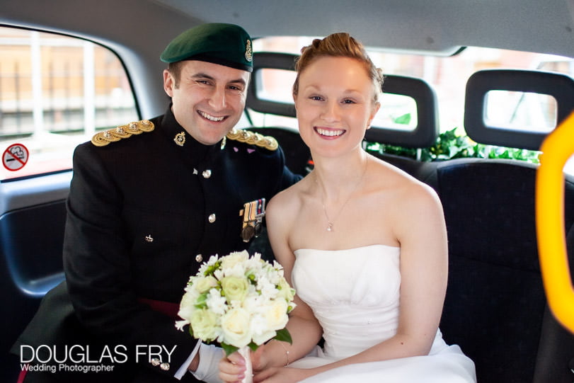 Wedding Photographer HAC in London - Honourable Artillery Club - taxi journey