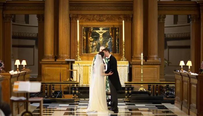 bride and groom kiss 2 Recent Weddings Photographed at St Brides Church & The Honourable Society Inner Temple, London 3