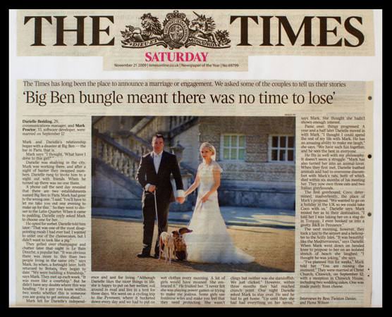 Wedding Photograph featured in the Times Newspaper - picture of the article