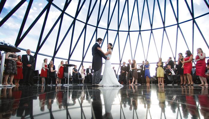 bride and groom dancing at the gherkin