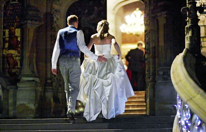bride and groom on steps of carlton towers Helen and Jonathan's Wedding Photographed at Carlton Towers in Yorkshire 2