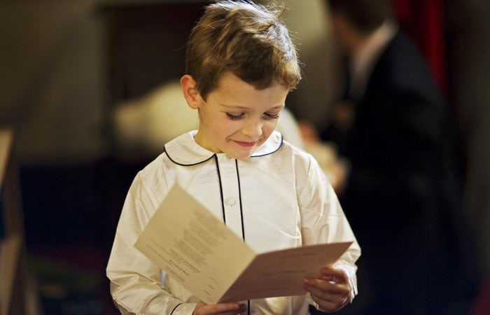 Page boy at wedding ceremony in London