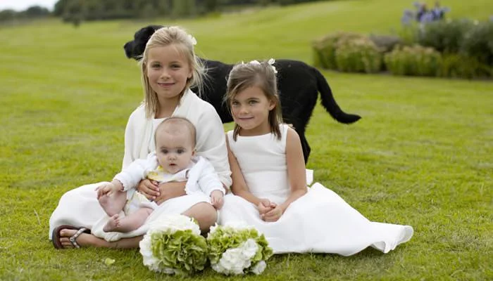 bridesmaids and dog Mim and William's Wedding Photographs in Leicestershire 5