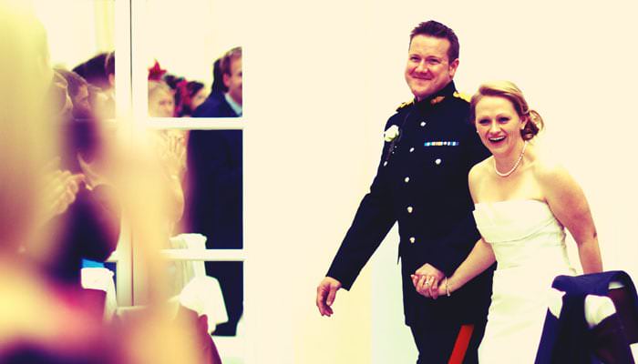 Wedding Photograph of Bride and Groom entering dinner at Blenheim Palace, Oxfordshire Wedding Photograph of Bride and Groom entering dinner at Blenheim Palace, Oxfordshire