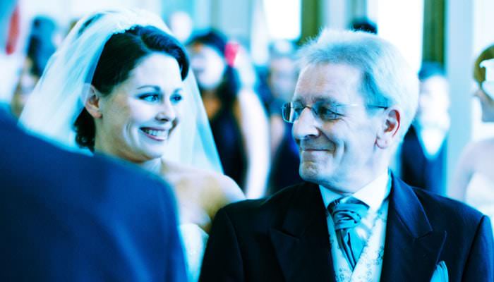 Wedding photography of bride and father at Northcote House, Ascot, Berkshire