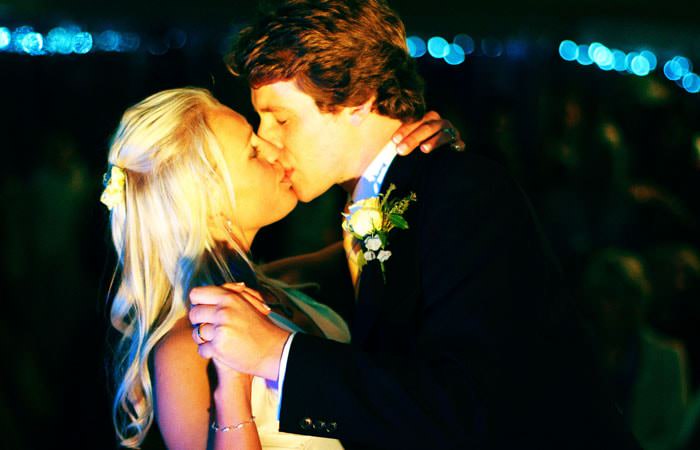 Wedding photograph - bride and groom kissing - Wiltshire 