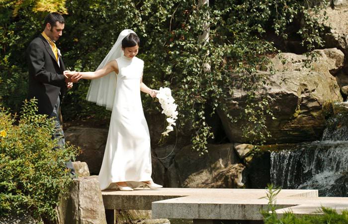 Wedding Photograph of Bride and Groom in the gardens at the Belvedere, Holland Park, London