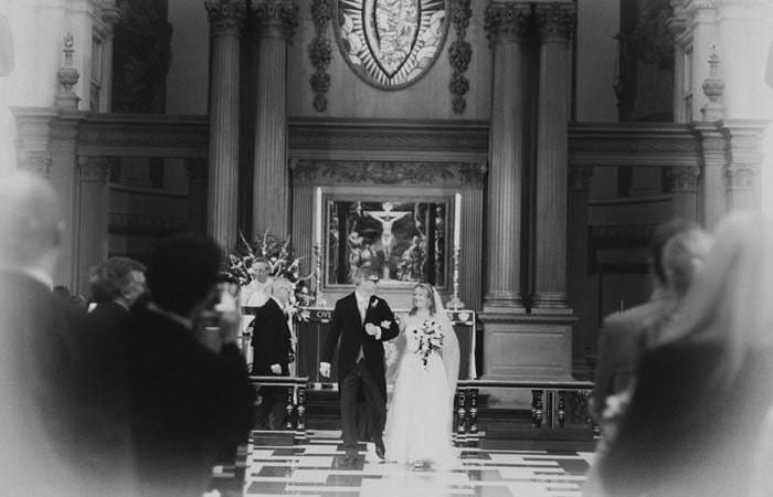 Wedding Photograph of Beth and Alex in St Bride's Church, London