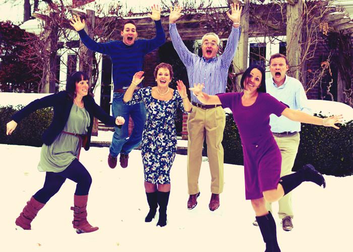 Family Photograph in Garden with Snow - Jumping!