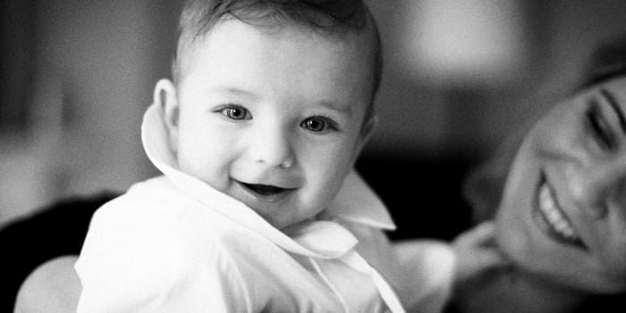 Christening Photograph of Baby at Home - Black and White