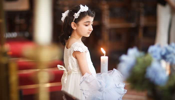 Christening Photograph at Greek Cathedral St Sophia - Girl with Candle