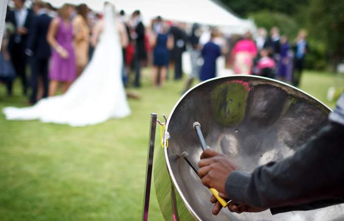 Wedding Photograph of Bride and Steel Band