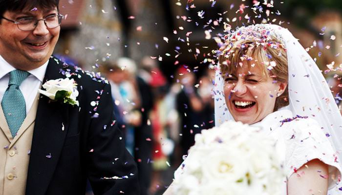 Wedding Photograph of Confetti as Leaving Rickmansworth Church
