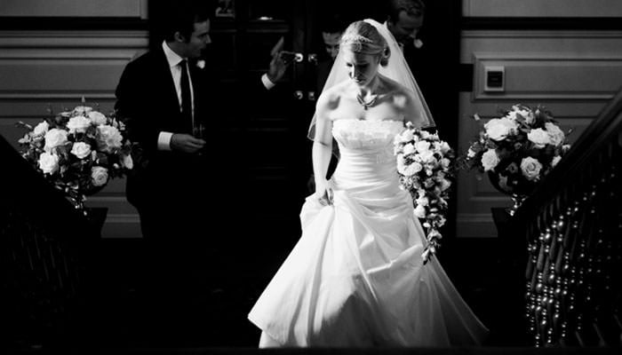Wedding Photograph of bride arriving at Inner Temple in London