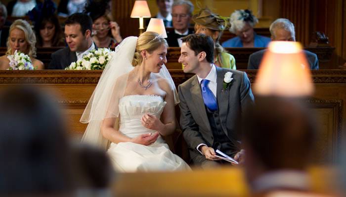 Wedding Photograph of bride and groom at St Brides Church, London