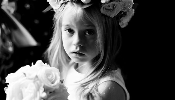 Wedding Photograph of Bridesmaid in Black and White