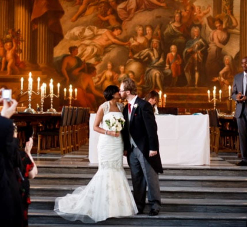 Painted Hall - couple kissing during wedding day