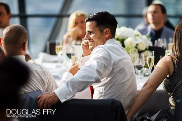 Wedding Photography at St Botolph's Church & Gherkin in London 9 Guests during wedding reception