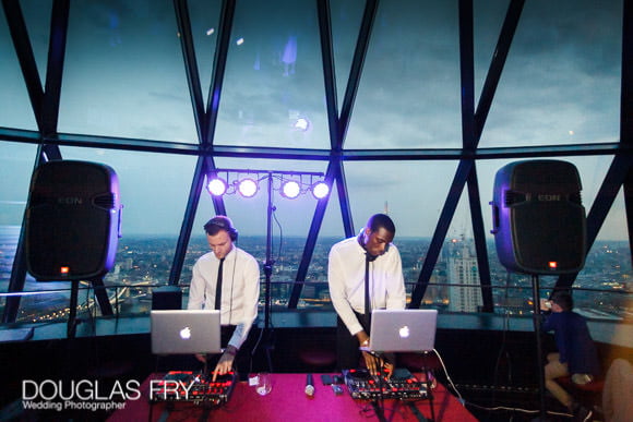 DJs during wedding at Gherkin