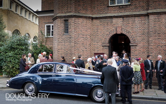 Wedding car in front of Chelsea old church