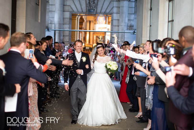 Wedding Photographer St Brides Church London - confetti