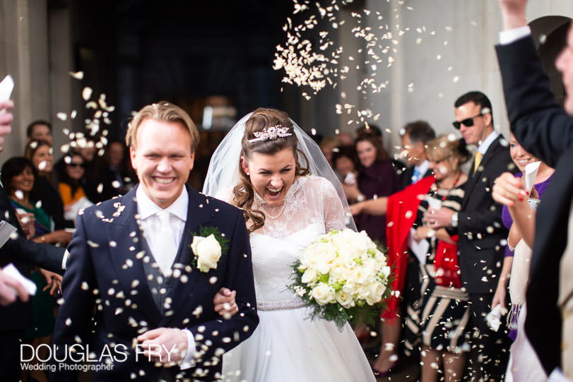 Wedding Photographer St Brides Church London - confetti