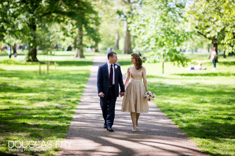 Wedding Photographer Mandarin Oriental Hotel - Walking in Hyde Park