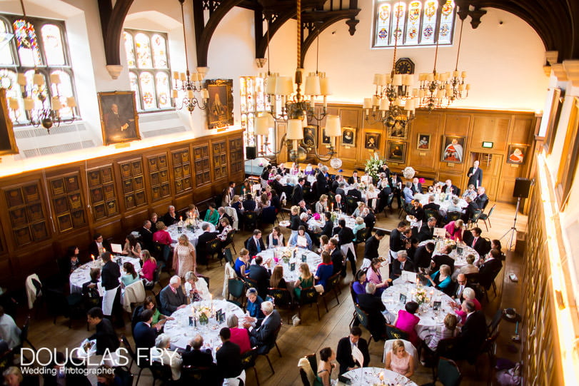 Looking down at wedding reception at Grays Inn