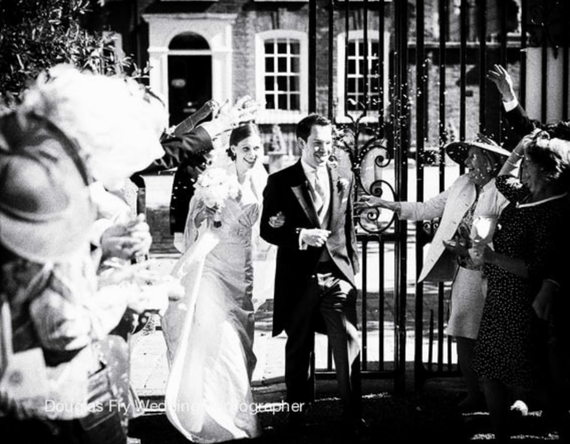Gray's Inn wedding photograph of bride and groom with confetti