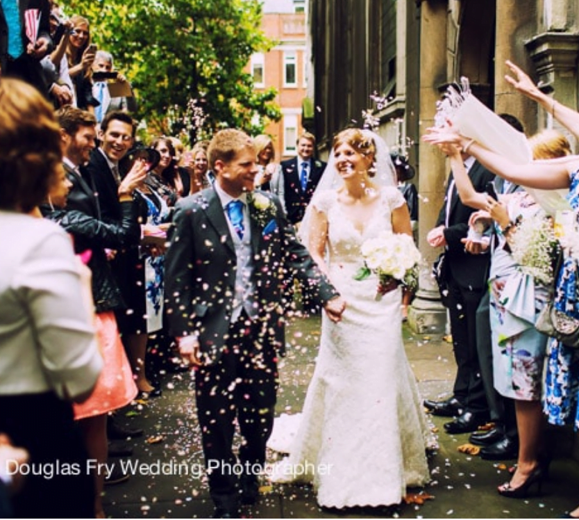 St Bride's Church wedding photographer - confetti shot