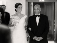 Wedding photograph of bride entering ceremony at Savoy Hotel