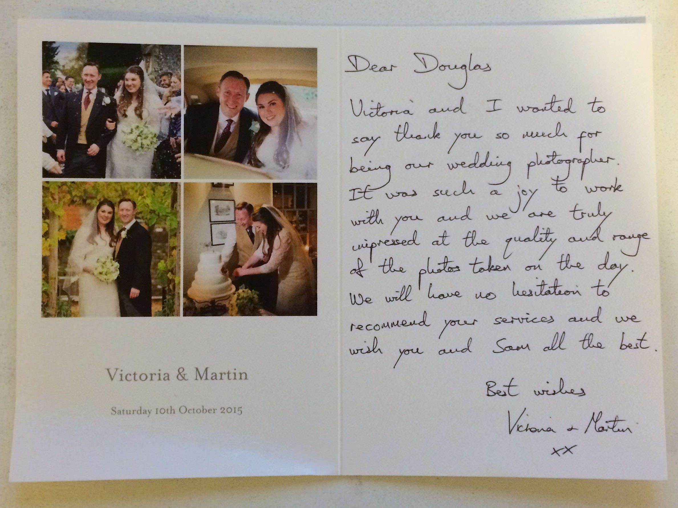 Thank you letter! 1 thank you letter for wedding photgraphs