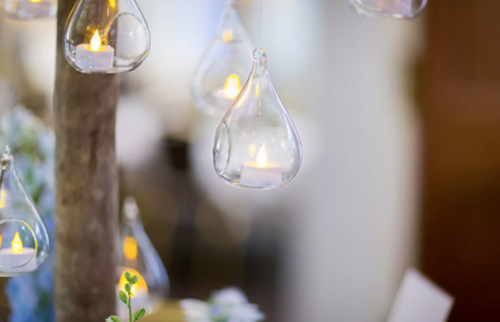 Wedding breakfast table lighting - photograph of tea lights