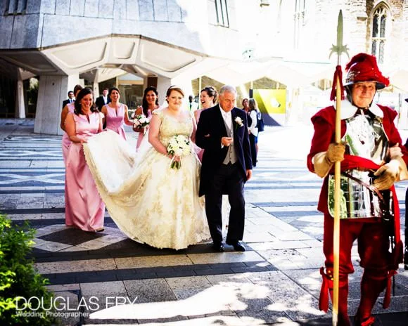 Recent Wedding at St Lawrence Jewry and The Guildhall in London 2 Bride arriving at St Lawrence Jewry with her father
