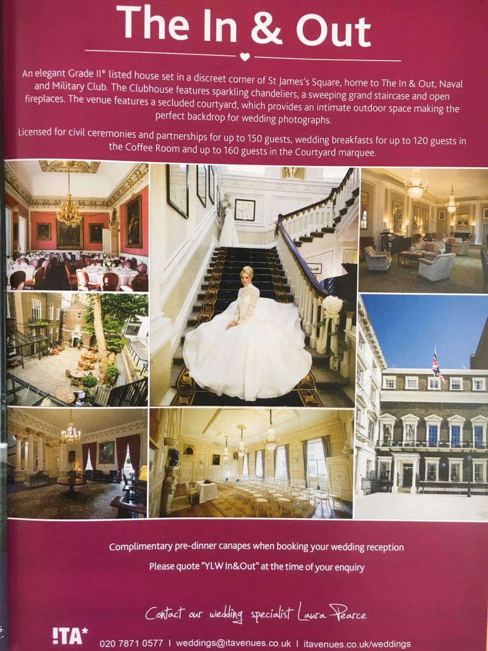 Advertisment in You and Your Wedding Magazine for In & Out Club featuring Douglas Fry Wedding Photographer's pictures
