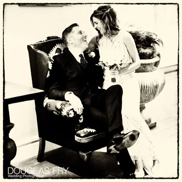 Laura and Andy's Wedding Photographed at Soho Hotel and the Union Club 2 Couple at Soho Hotel in black and white