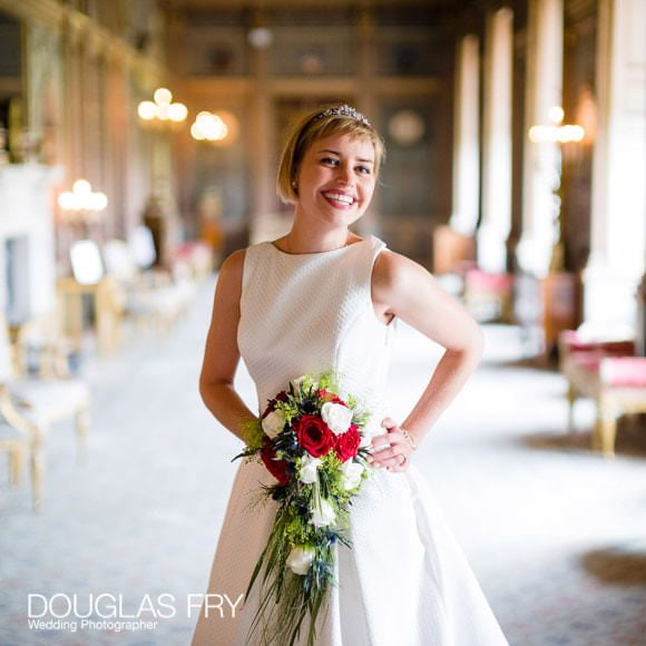 Bride in the long gallery at Syon after Wedding Ceremony