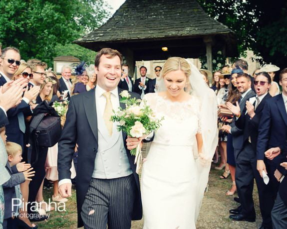 Bride and groom pictured with confetti in Gloucestershire