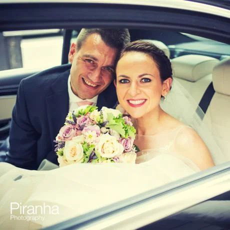 No 4 Hamilton Place Wedding in July 4 Couple leaving the church by car