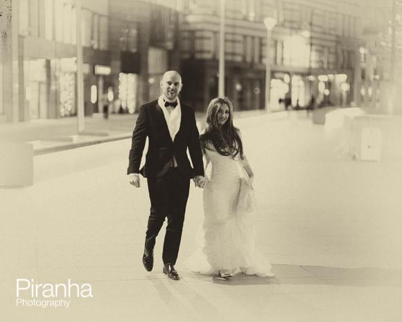 Bride and groom outside in London streets