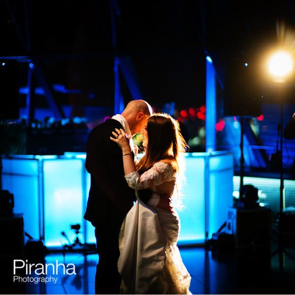 Couple dancing at Gherkin in London during wedding reception