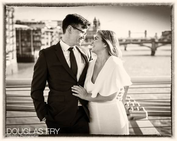 Wedding Photograph in London with Thames behind