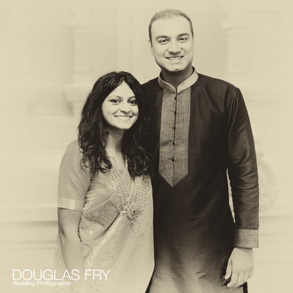 Hindu couple photographed at engagement ceremony