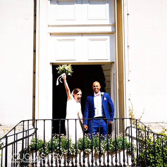 Couple joining guests in gardens at Syon Park